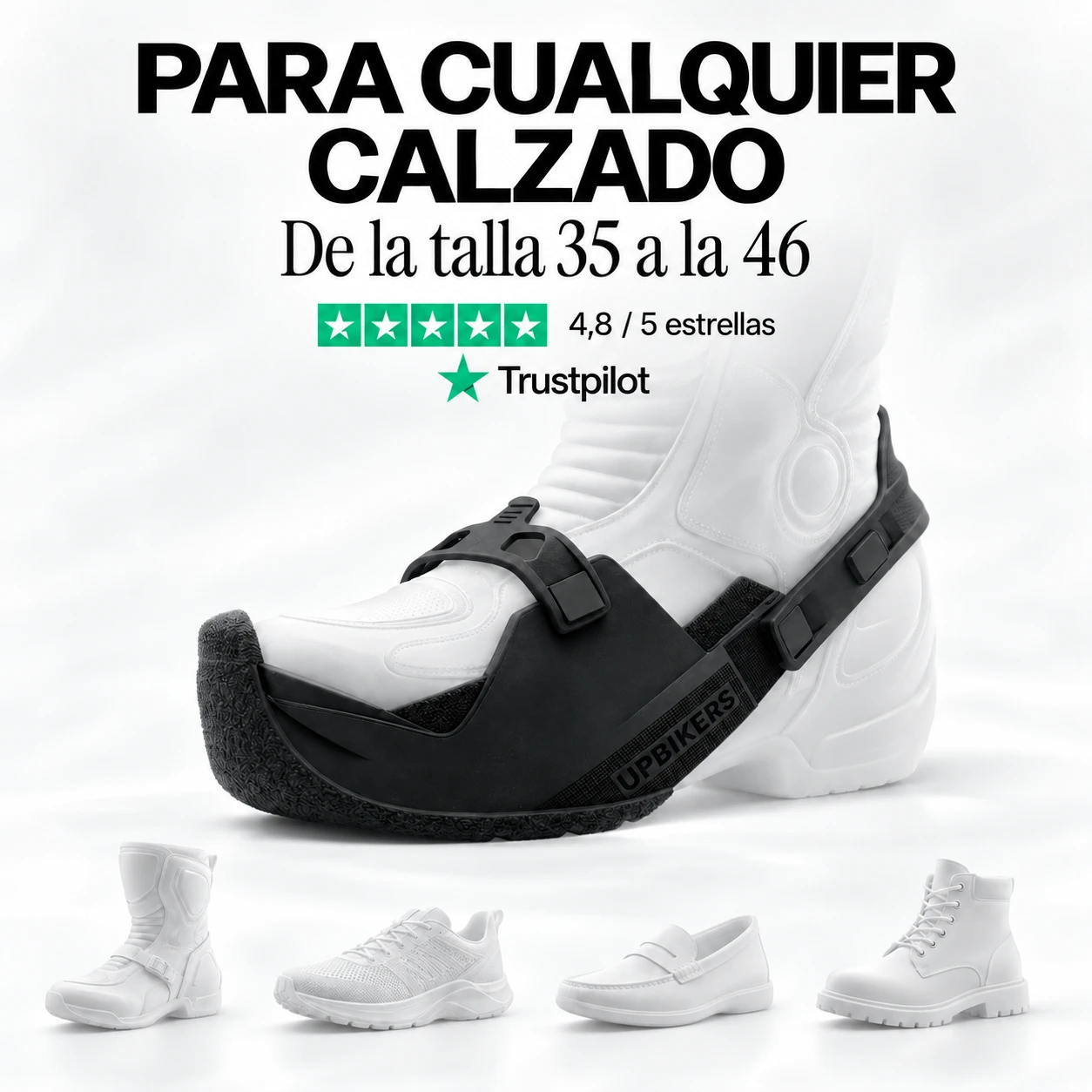 Upbikers se adapta a cualquier calzado, de la talla 35 a la 46
